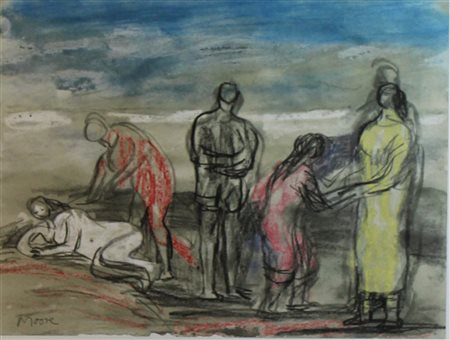 MOORE HENRY Una figura sdraiata e quattro figure in piedi