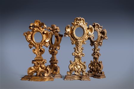 Due coppie di porta reliquie in legno dorato e a mecca, Roma secolo XVIII