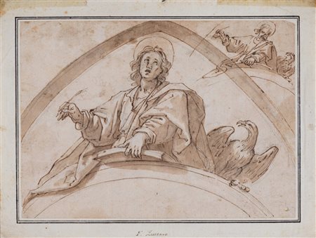 Scuola dell'Italia centrale, secolo XVII - Studio per San Giovanni Evangelista, entro lunetta