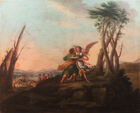 Scuola italiana, secolo XVII - Giacobbe lotta con l'Angelo