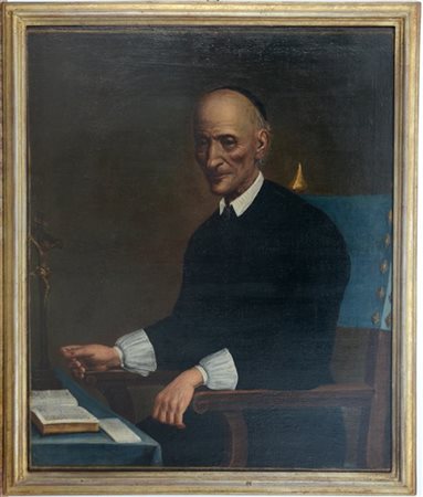 Scuola del secolo XVII ''Ritratto di prelato in un interno'' olio su tela (cm 9