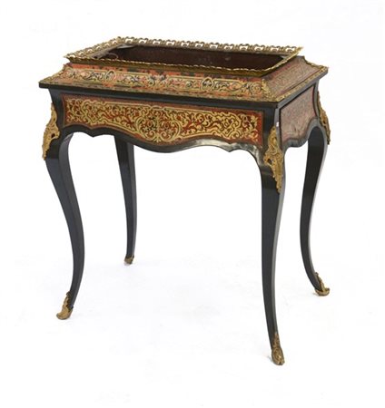 Fioriera in stile "Boulle" in legno ebanizzato, lastronato in tartaruga e intar