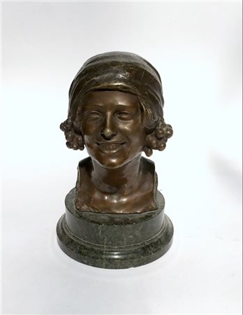Vincenzo Aurisicchio "Volto di fanciulla" scultura in bronzo (h. cm 25) poggiant