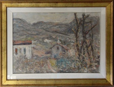 Carlo Aimetti "Paesaggio in Valassina" olio su compensato (cm 50x70) Firmato in
