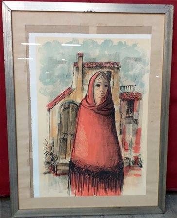 Giampietro Maggi "Figura in rosso" litografia (cm 70x50) es. 9/100, in cornice.