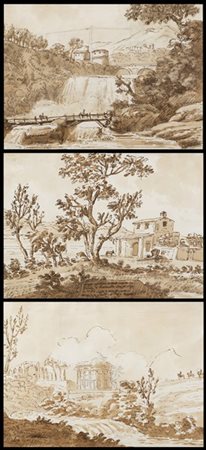 Artista della fine del secolo XVIII

Paesaggi
Tre disegni a penna, inchiostro b