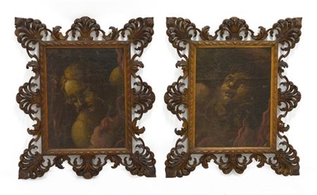 Ignoto "Volti" coppia di frammenti ad olio su tela (cm 32x24) In cornici del se