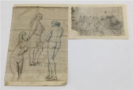 Cerchia di Giovanni Carnovali detto il Piccio, due disegni "Studi di figure" pe