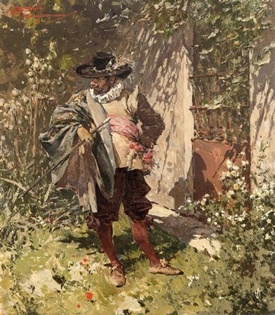 Riccardo Pellegrini "Figura in costume" 
olio su tela (cm 22,5x20)
Firmato in al