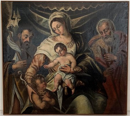 Ignoto "Sacra Famiglia con San Giovannino e Santi" olio su tela (cm 74x82) (res