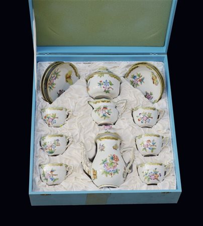 Manifattura ungherese, Herend, servizio da caffe in porcellana dipinta in polic