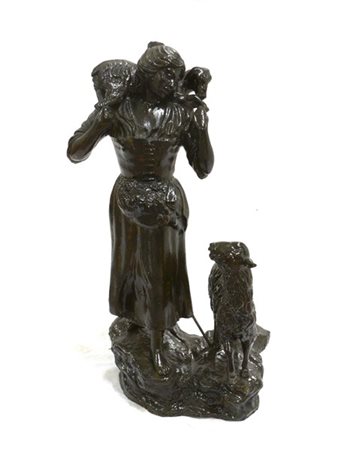 Ignoto "Contadina con capre" gruppo in bronzo (h cm 90) (difetti)