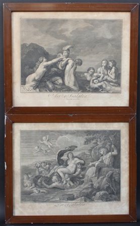 Coppia di incisioni del XVIII secolo "Galatea" da Luca Giordano e "Aci e Galate