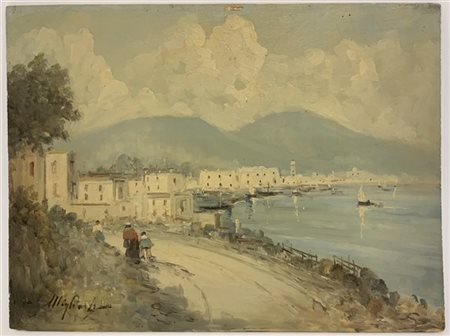 Antonio Migliardi "Paesaggio marino" olio su compensato (cm 30x40) Firmato in ba