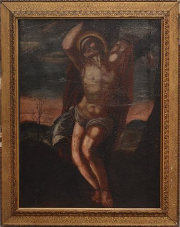 Ignoto "San Sebastiano" antico dipinto ad olio su tela (cm 100x70,5) In cornice