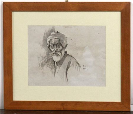 Scuola del secolo XX "Figura virile" penna, inchiostro nero e acquerello (mm 19