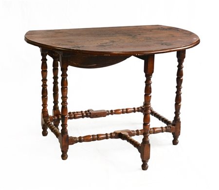 Antico tavolo ad alette, gambe e traverse tornite (cm 120x80x66) (difetti)