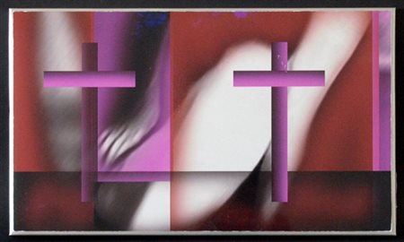 Serigrafia a colori con croci (cm 29x50) applicata su pannello in alluminio (di