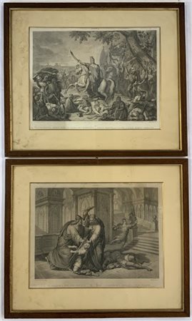 Marchetti - Coppia di incisioni raffiguranti scene storiche con "Carlo Martello