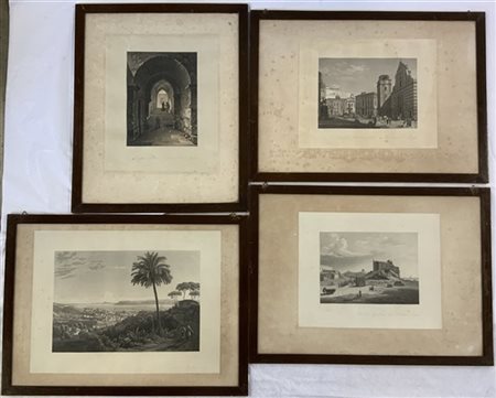 Lotto di quattro riproduzioni di stampe inerenti la Sicilia - Catania, Siracusa