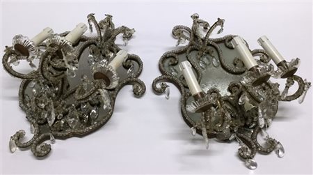 Coppia di ventole a tre fiamme con fondo a specchio e profilo perlinato (cm 50