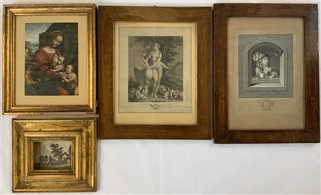 Lotto composto da tre stampe ed una riproduzione di soggetto e misure diverse,