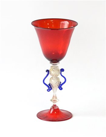 Manifattura di Murano
Calice in vetro soffiato color rosso rubino con sostegno