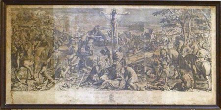 Da Tintoretto "Crocifissione" incisione del secolo XVIII (cm 66x126) In cornice