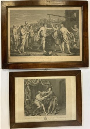 AA.VV. Lotto di due stampe monocrome raffiguranti una scena storica ed una scen