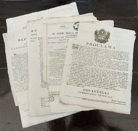 Gruppo di dieci Grida della fine del secolo XVIII, alcuni della Repubblica Cisa