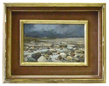 Francesco Sartorelli "Agordo, Belluno" olio su tavola (cm 16x24) Firmato in bass