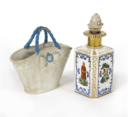 Lotto composto da una bottiglia con tappo del secolo XIX ed un cestino in porce