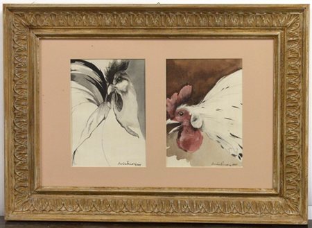 Enrico Perroni "Di profilo - Gallo nero piccolo" 2007
lotto composto da due tecn