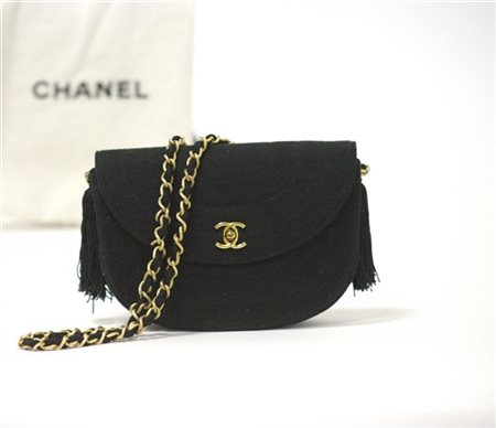  Borsetta da sera nera con tracolla in jersey e gros-grain, due nappe la