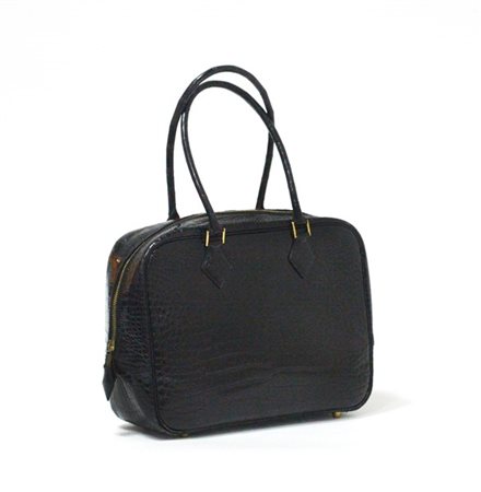 HERMÈS 
Borsa Plume in coccodrillo porosus nero (cm 28) (lievi segni d'uso)