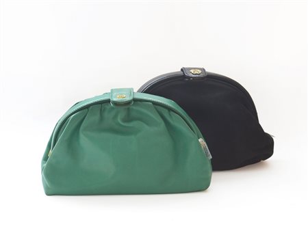 PIROVANO e SERAPIAN
Lotto di due pochettes: una verde smeraldo e l'altra in cam