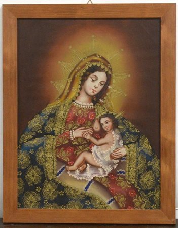 Ignoto "Madonna con Bambino" olio su tela (cm 39x29) in cornice (difetti)