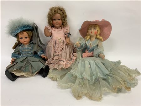 Lotto di tre bambole vintage di fatture differenti (h max cm 50) (difetti)