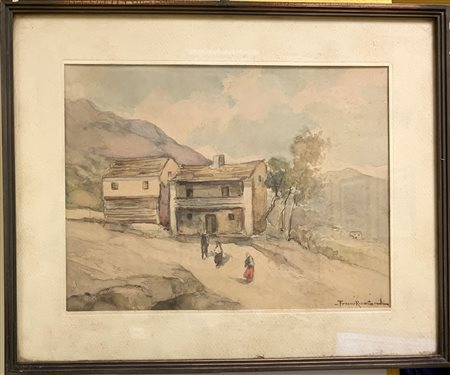 Franco Ricciardi "Paesaggio montano" acquerello su carta (cm 22.5x30) Firmato in