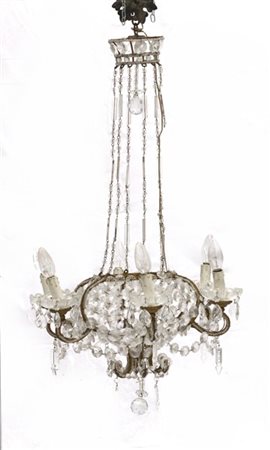 Lampadarietto a sei luci in metallo, gocce e perlinature in vetro (h cm 80) (di