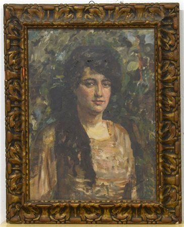 Ignoto del XX Secolo "Ritratto di signora" olio su tela (cm 60x45) In cornice