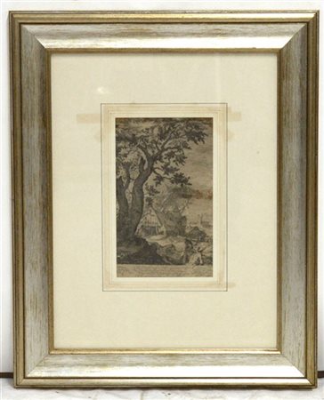 Antica incisione raffigurante "Albero con cascinali" (cm 33x20) in cornice (dif