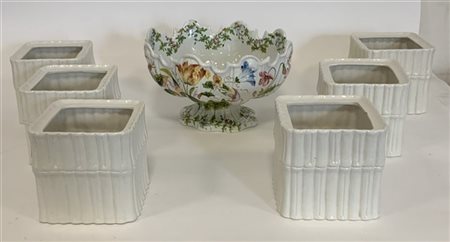 Lotto composto da sei fioriere in ceramica d'Este ed un centro tavola di Bassan