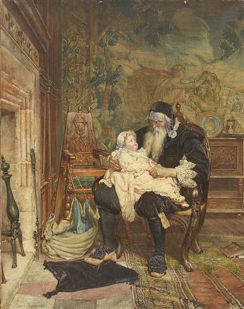 Edgar Bundy Bundy "His last descendant" 1890, tecnica mista su carta (cm 92x71)