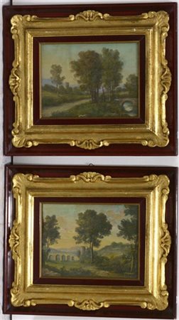 Giuseppe Cafaro "Paesaggi" coppia di dipinti ad olio su tela (cm 17x23) Firmati