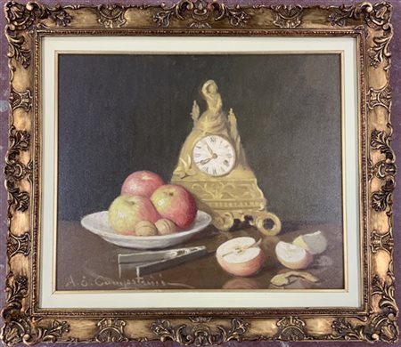 Ernesto Alcide Campestrini "Natura morta" olio su masonite (cm 50x60) Firmato in