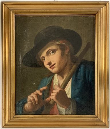 Ignoto "Giovane pastore" olio su tela (cm 47x38) (difetti)