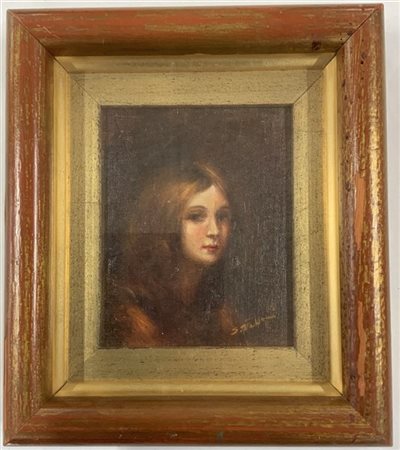 Sergio Vatteroni "Ritratto" olio su cartone telato (cm 15x12.5) Firmato in basso