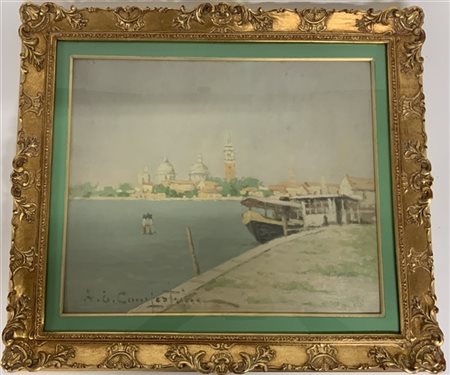 Ernesto Alcide Campestrini "Bacino di San Marco da Sant'Elena" olio su masonite
