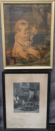 Lotto composto da un oleografia raffigurante bambino ed una stampa raffigurante